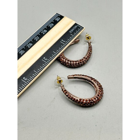 Pierced Hoops Earrings Oval Shape Dark Topaz Rhinestone Formal Jewelry - Picture 5 of 6